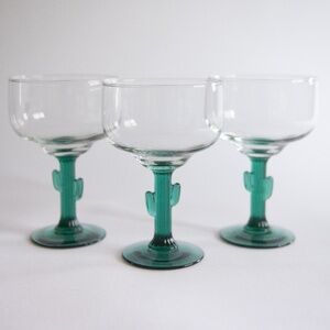 Set of 3 Vintage Libbey Green Cactus Margarita Glasses